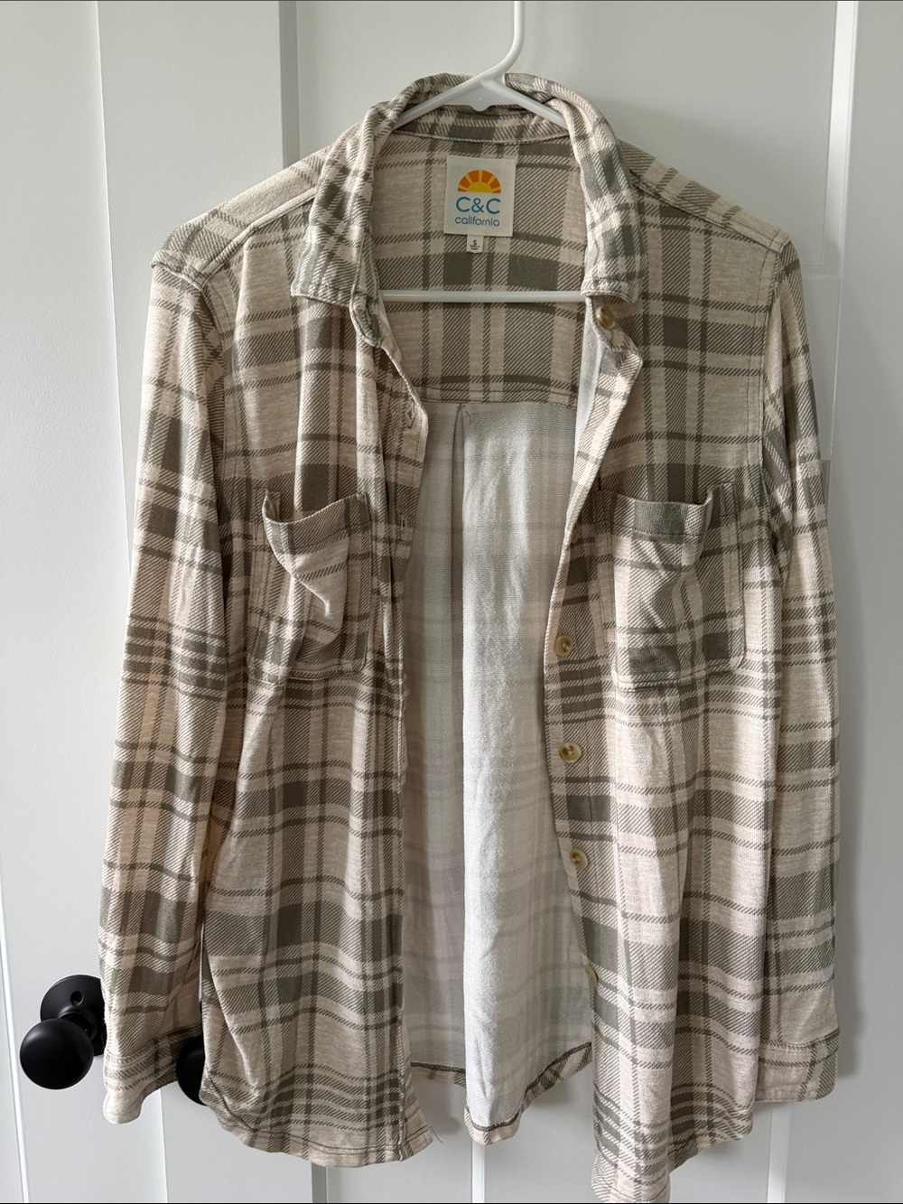 C&C California Beige and Cream Plaid Button-Down Shirt